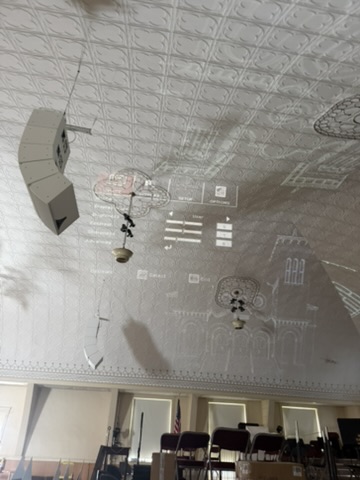 A projection alignment test covering the Tabernacle ceiling and front wall.